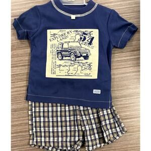Vintage Catton Candy Shorts Set Boys 24M Blue Multi Explore By Land Jeep Plaid